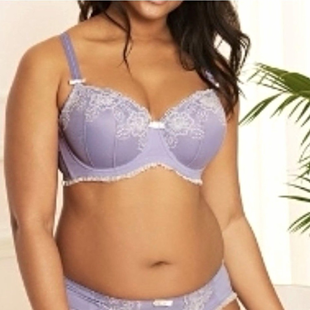 Adore Me Purple Floral Lace Underwire Full Coverage Contour Bra 38G Hook & Eye